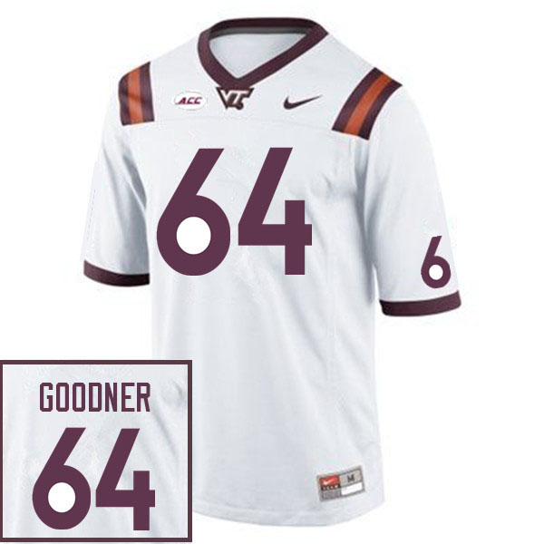 Men #64 Bryce Goodner Virginia Tech Hokies College Football Jerseys Sale-White